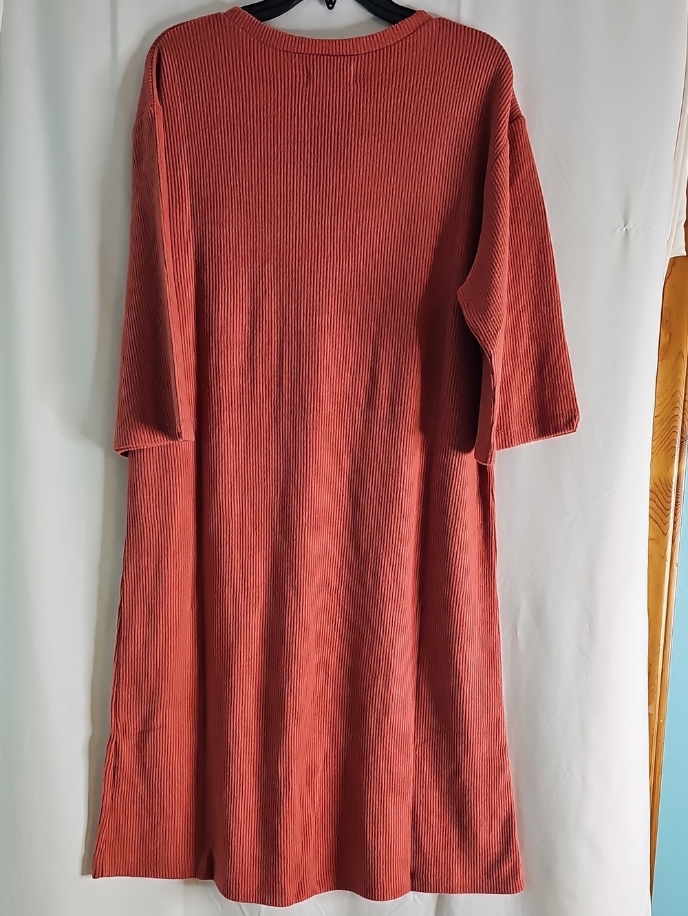 National  Ribbed 3/4 Sleeve Dress — Rust  Color - Picture 4 of 7